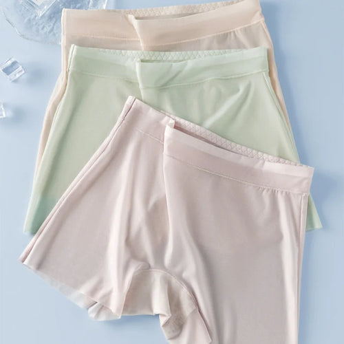 Bravellea Ice Silk Boxer Briefs 3-Pack - Women's Seamless High Waist Safety Shorts.