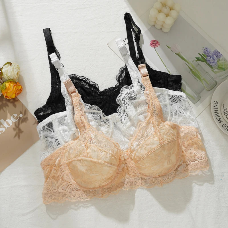 Bravellea Sexy Lace Thin Bras Plus Size - 36-44 B/C Cup Push-Up French Deep V