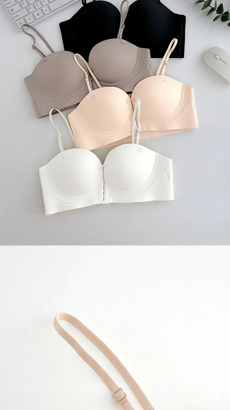 Bravellea Front Closure Push-Up Bra - Seamless Plunge Wireless Strapless