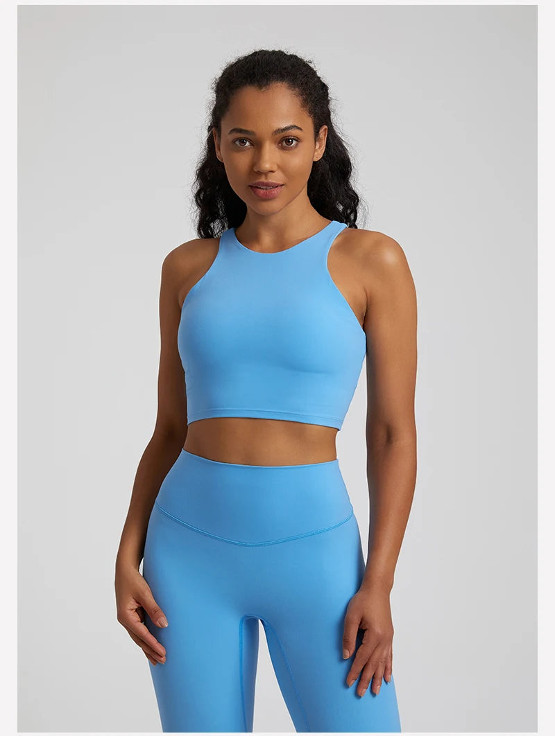 Bravellea High Neck Push-Up Sports Bra - Racerback Shockproof Workout Top