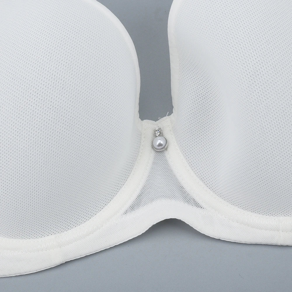 Bravellea Plus Size Full Coverage Bra - Ultra-Thin Mesh Plunge Push-Up C-F Cup