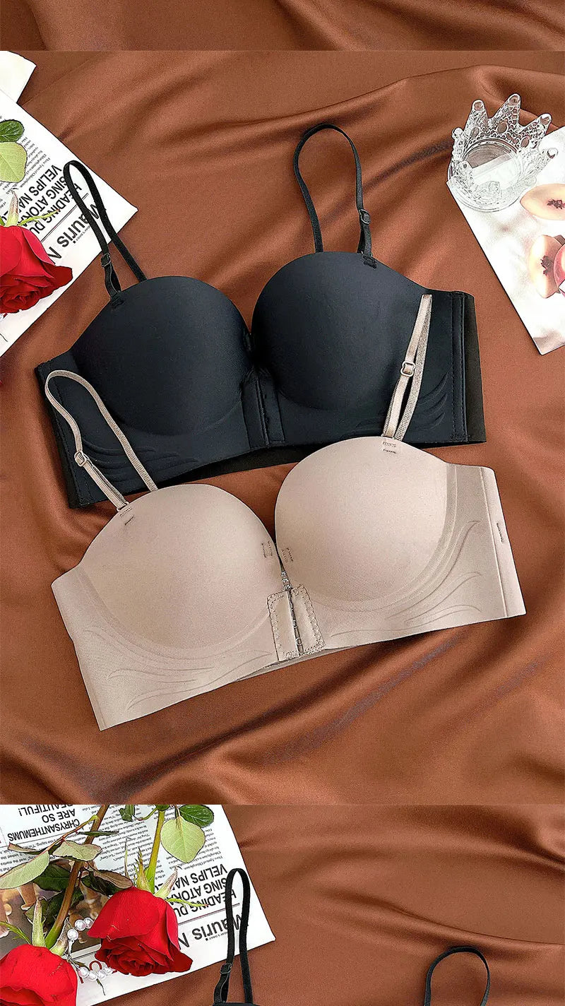 Bravellea Front Closure Push-Up Bra - Seamless Plunge Wireless Strapless