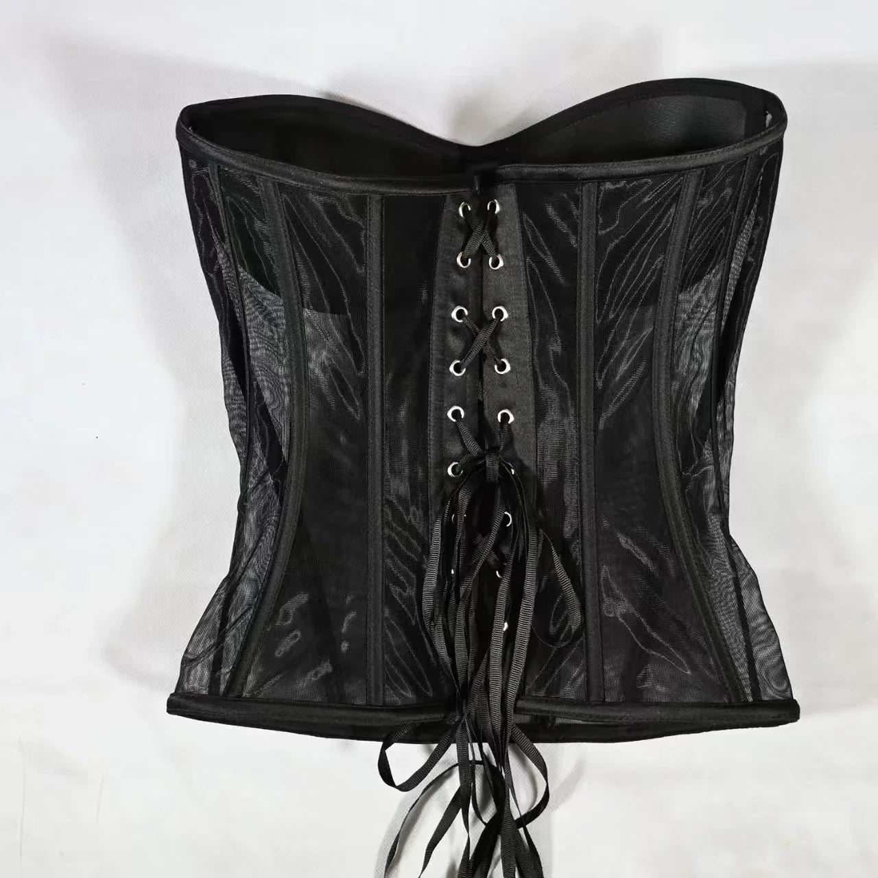 Women Corset Bustier With Bra Transparent Mesh Bodices For Wedding Body Shaper Slimm Waist Lace Up Boned Strapless Tube Tops.