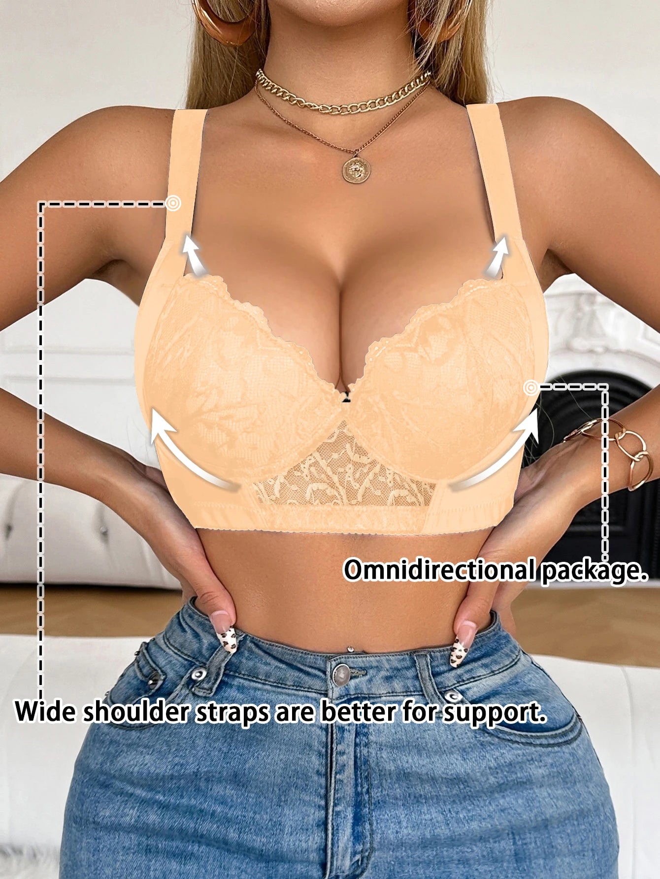 Bravellea Push-Up Bra - Lace Trim Padded B C Cup Side Support
