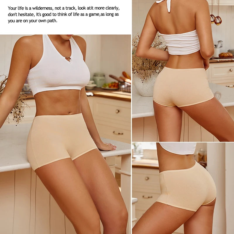 Bravellea Cotton Boxer Briefs 4-Pack - Seamless High Waist Women's Underwear.