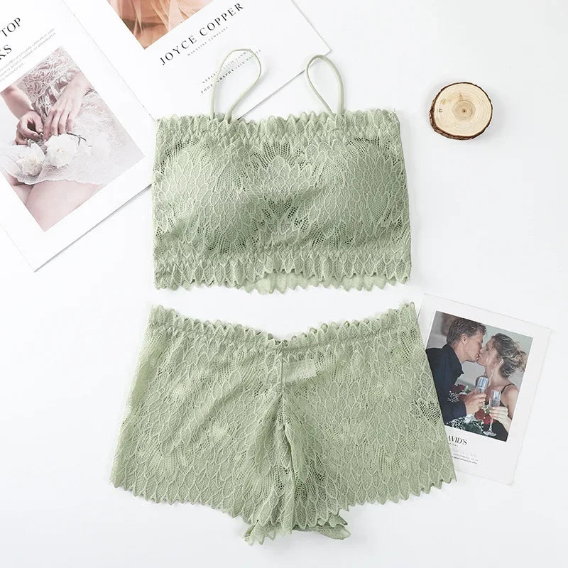 Bravellea Lace Tube Bra & Panty Set - Wireless Summer Padded Bralette.