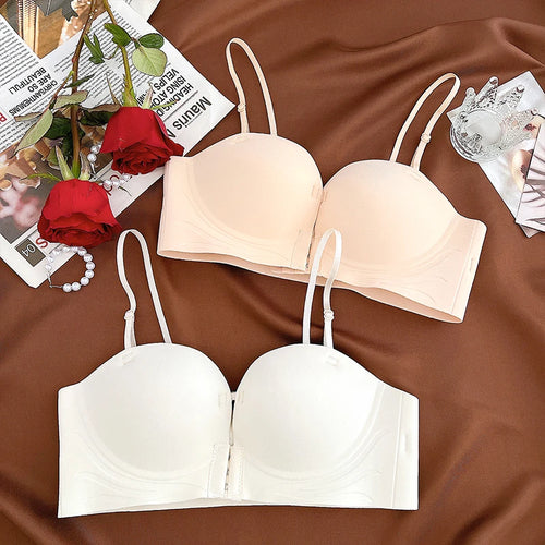 Bravellea Front Closure Push-Up Bra - Seamless Plunge Wireless Strapless
