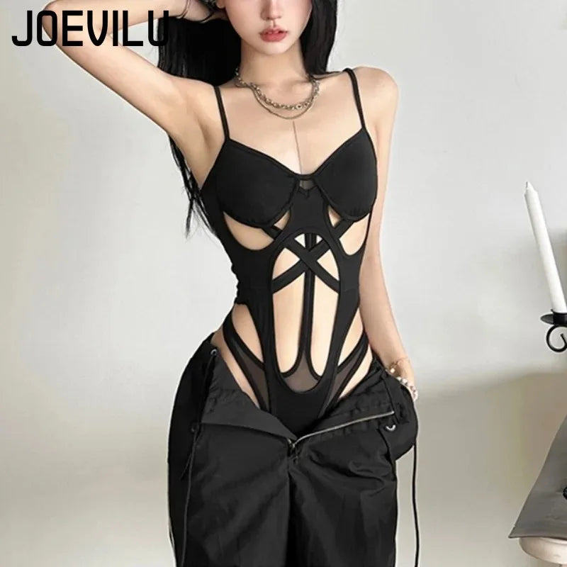 Bravellea Y2K Hollow Out Bodysuit - Spaghetti Strap Bodycon Streetwear