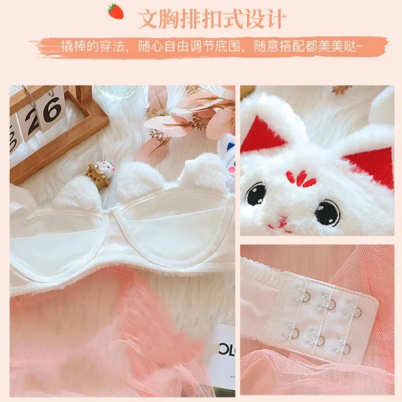 Bravellea Japanese Rabbit Bear Bra - Cute Plush Winter Wireless Push-Up