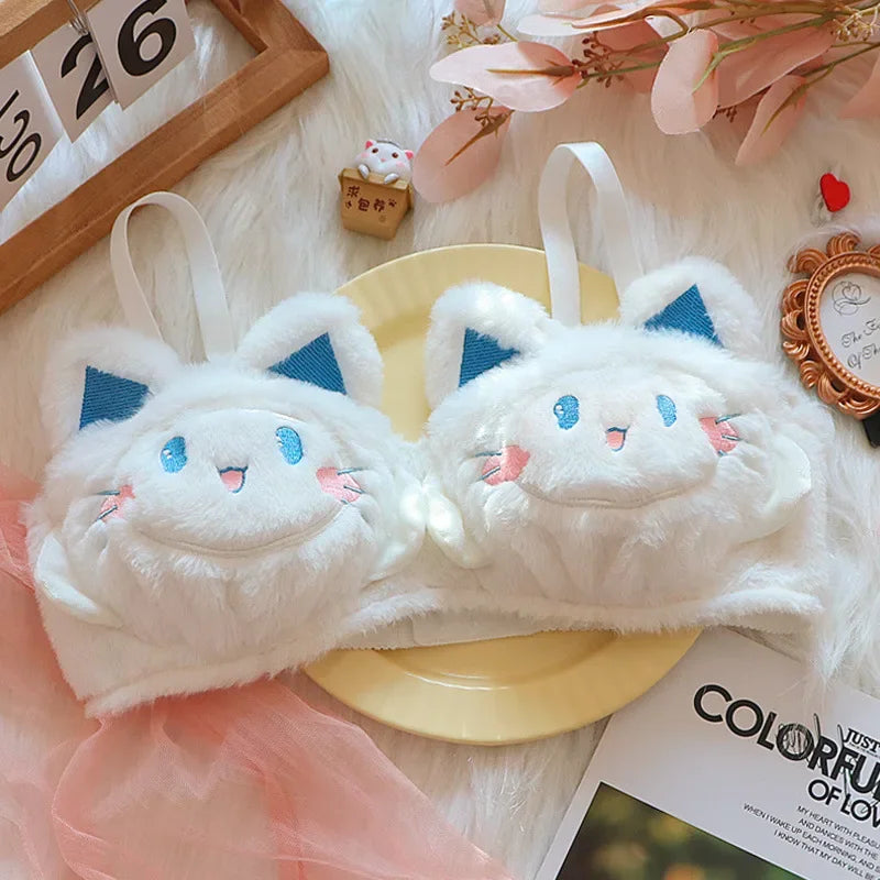 Bravellea Japanese Cute Girl Bra Set - Plush Wireless Autumn Winter Warm