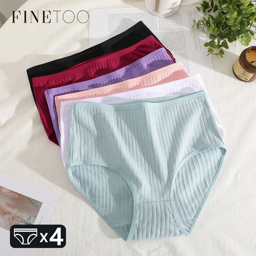 Bravellea Cotton Striped Panties 4-Pack - High Waist Breathable Briefs.
