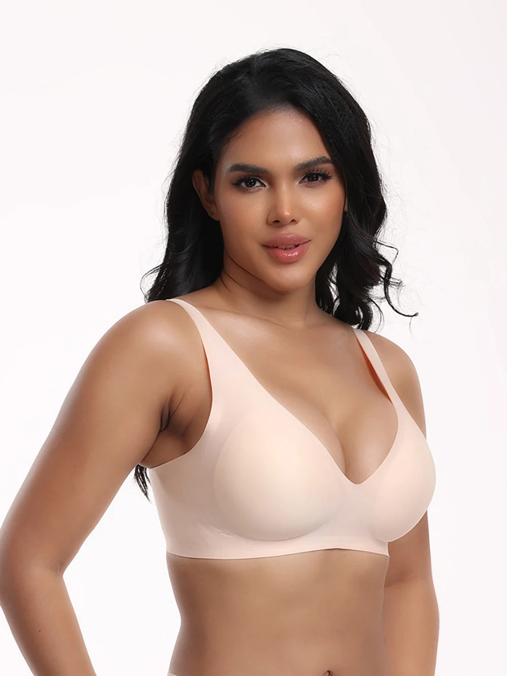 Bravellea Deep V Jelly Wireless Bra - Seamless Push-Up Plunge Bralette