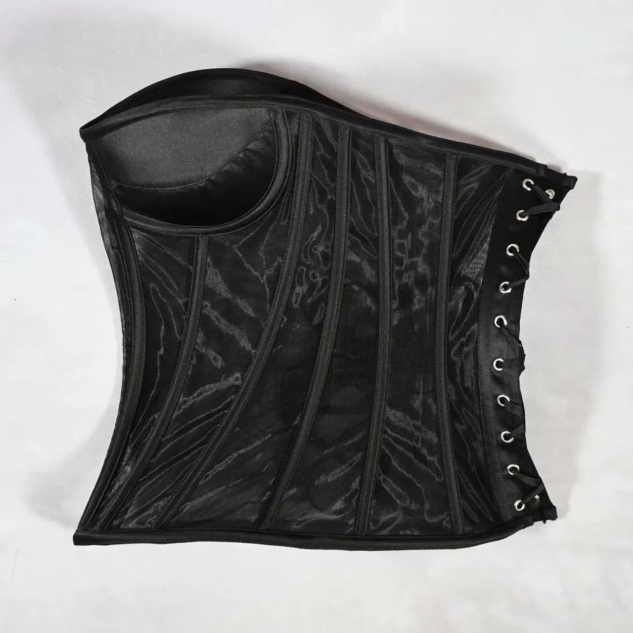 Women Corset Bustier With Bra Transparent Mesh Bodices For Wedding Body Shaper Slimm Waist Lace Up Boned Strapless Tube Tops.