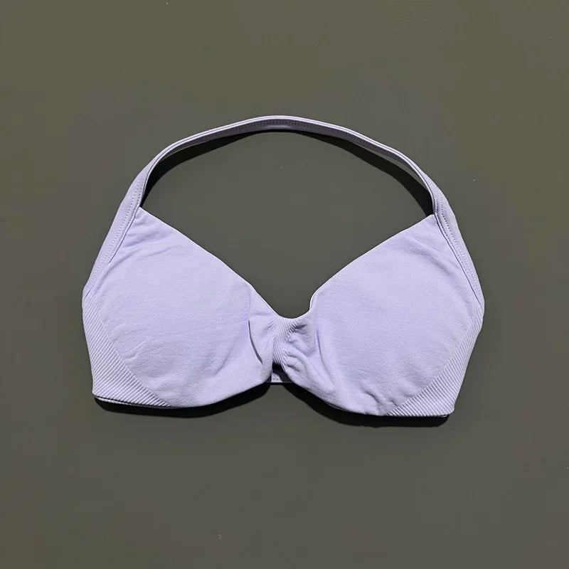 Bravellea Solid Color Impact Strappy Sports Bra - Seamless Yoga Halter Top