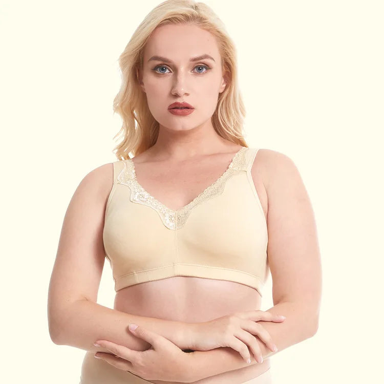 Bravellea Plus Size Cotton Full Cup Bra - Breathable Lace Trim B-F Cup