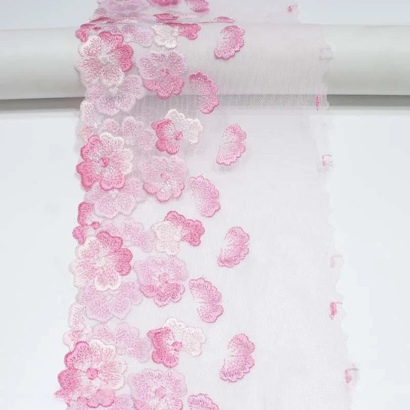 Bravellea Mesh Tulle Embroidered Lace 18.5cm - Wide Trim for Bra Dress Fabric