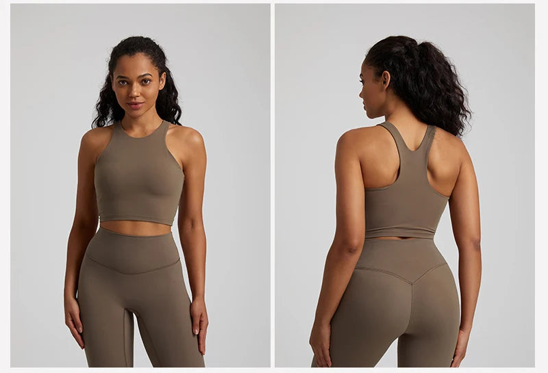 Bravellea High Neck Push-Up Sports Bra - Racerback Shockproof Workout Top