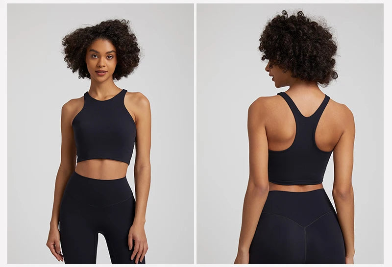Bravellea High Neck Push-Up Sports Bra - Racerback Shockproof Workout Top