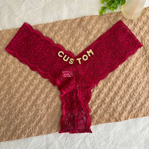 Bravellea Personalized Crystal Name Thong - Custom Text Lace G-String Gift.