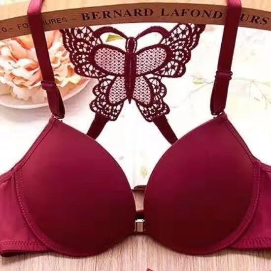 Bravellea Front Buckle Butterfly Bra Set - Detachable Straps See-Through Lingerie
