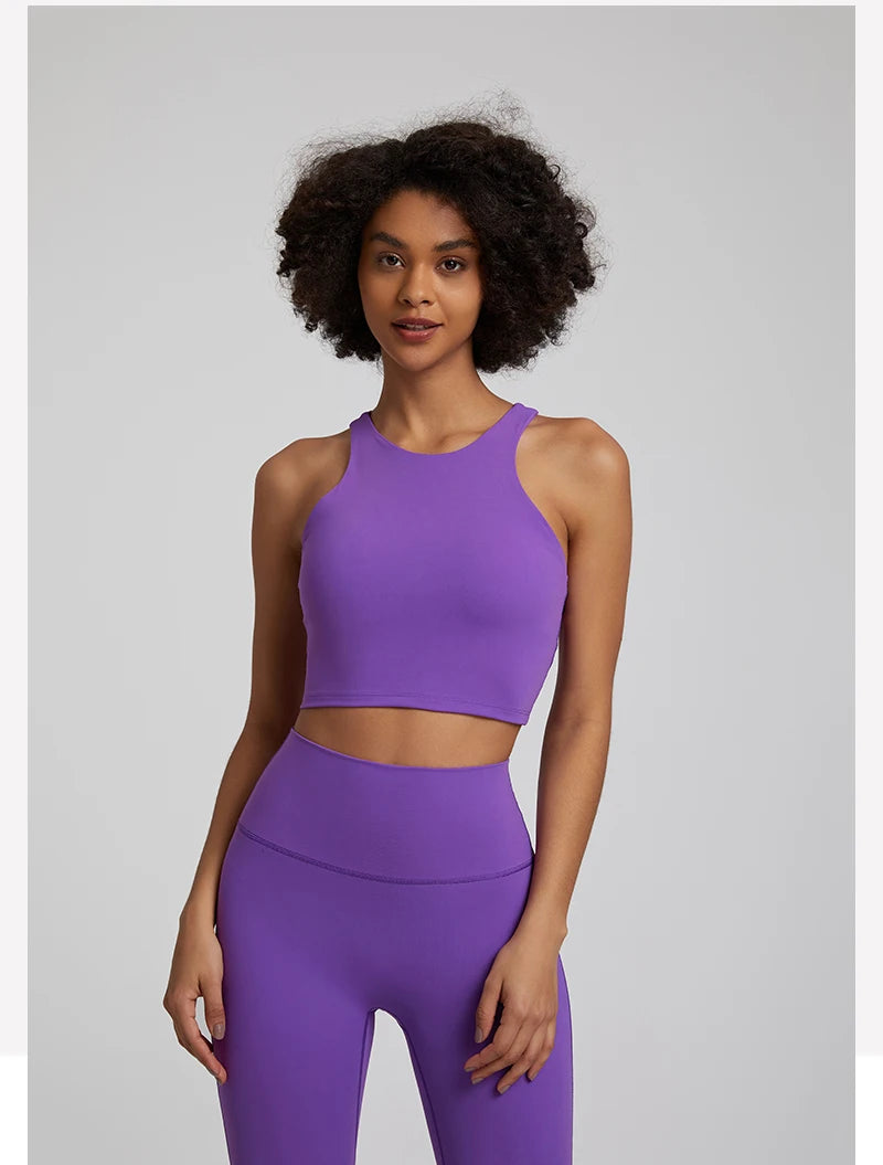 Bravellea High Neck Push-Up Sports Bra - Racerback Shockproof Workout Top