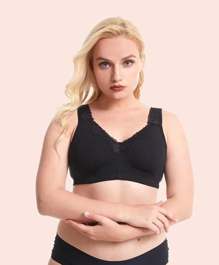 Bravellea Plus Size Cotton Full Cup Bra - Breathable Lace Trim B-F Cup