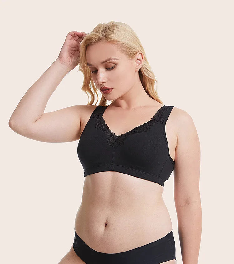Bravellea Plus Size Cotton Full Cup Bra - Breathable Lace Trim B-F Cup