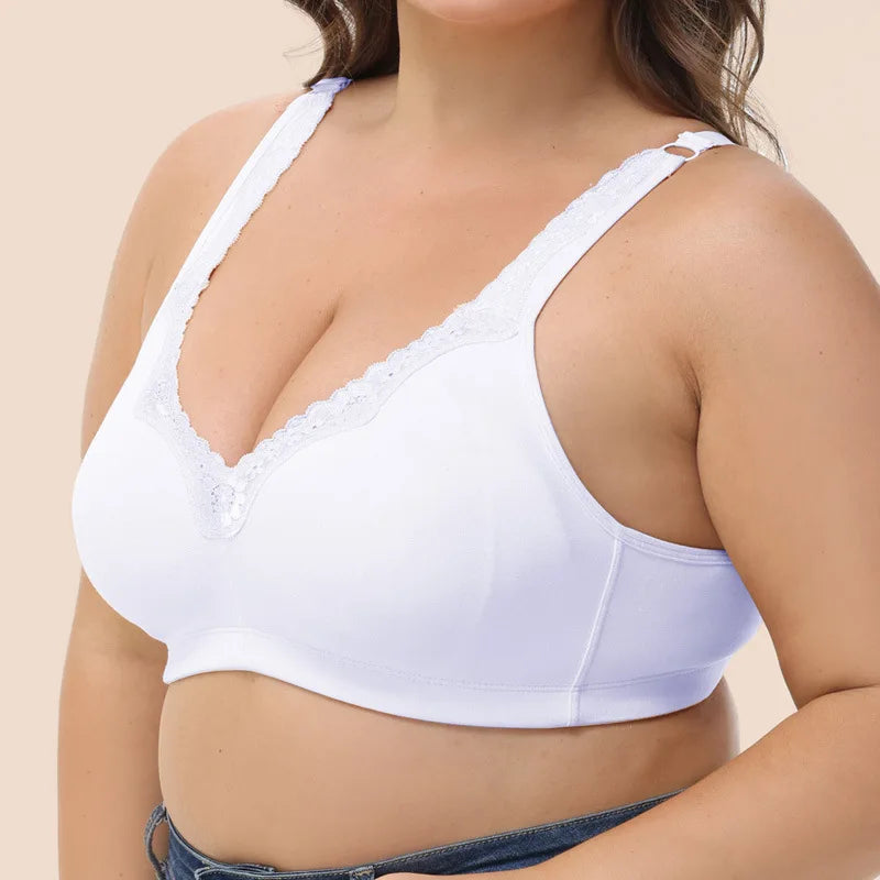 Bravellea Plus Size Cotton Full Cup Bra - Breathable Lace Trim B-F Cup