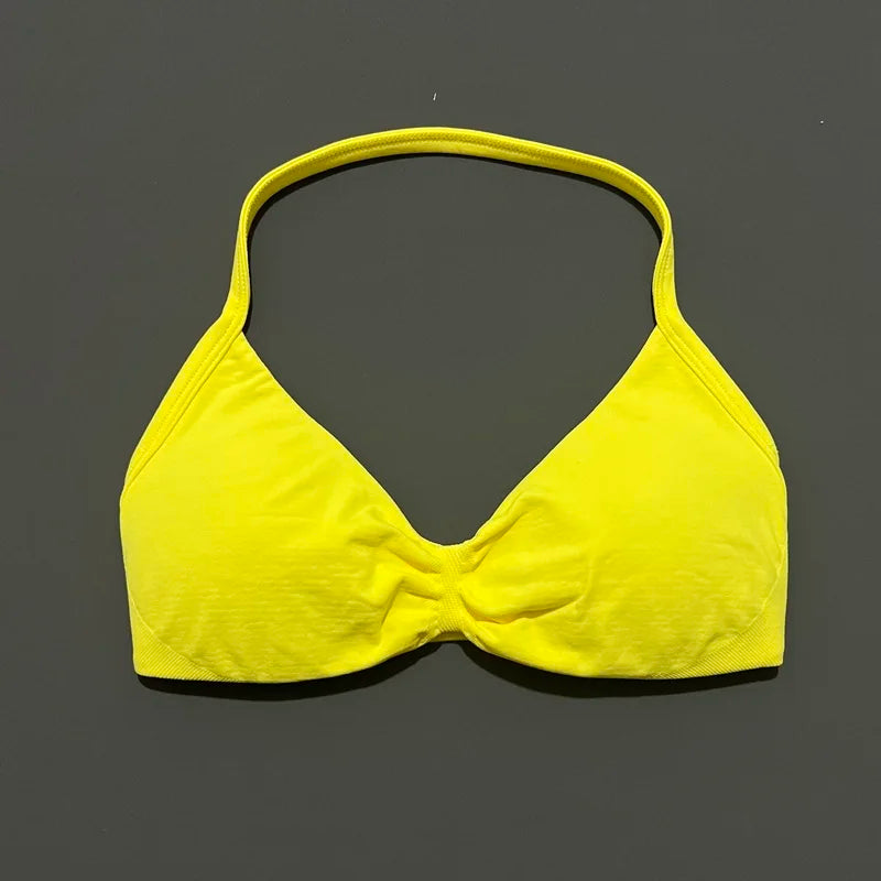 Bravellea Solid Color Impact Strappy Sports Bra - Seamless Yoga Halter Top