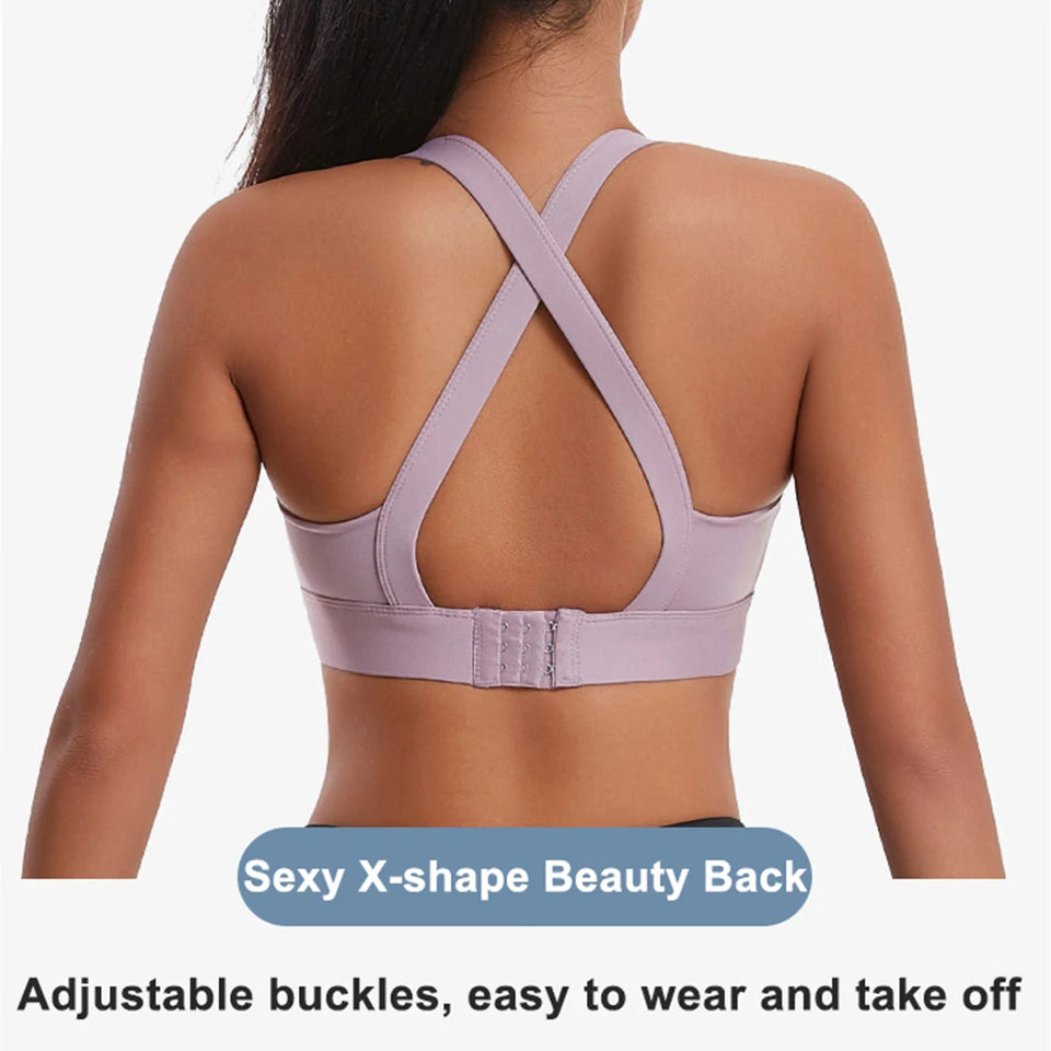 Bravellea High Impact Sports Bra - Criss Cross Back Shockproof Workout Top