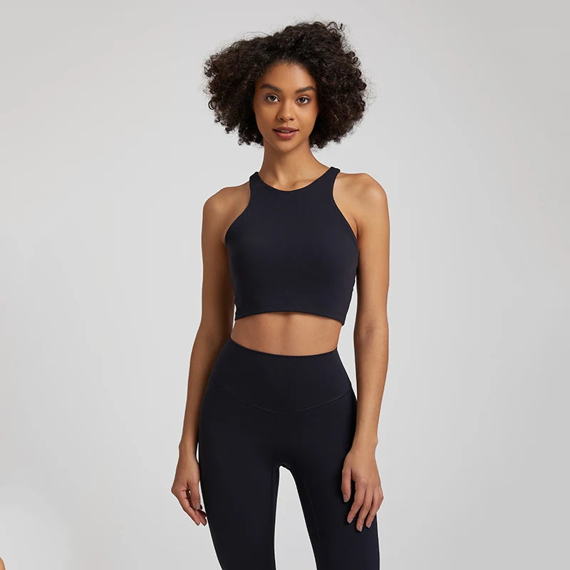 Bravellea High Neck Push-Up Sports Bra - Racerback Shockproof Workout Top
