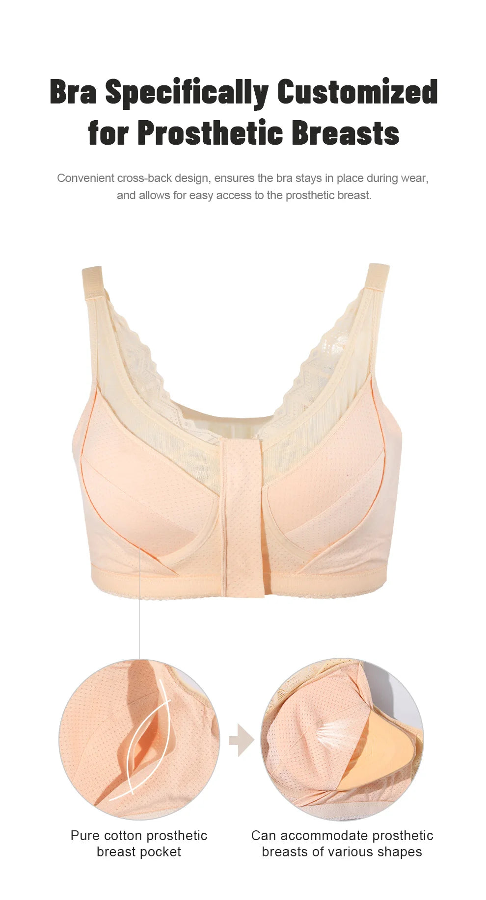 Bravellea Mastectomy Bra - Breathable Pocket with Breast Form Pads Included
