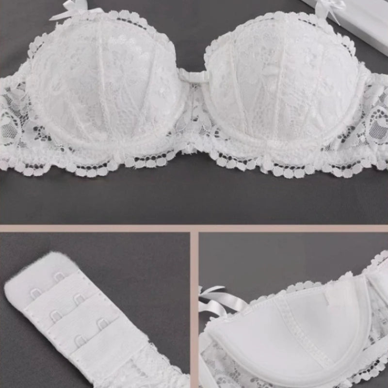 Bravellea Sexy Lace Half Cup Bra - French Style Deep V Push-Up Bralette