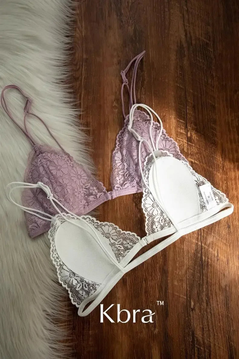 Bravellea Sexy Lace Triangle Bra - Wireless Transparent White/Black Bralette