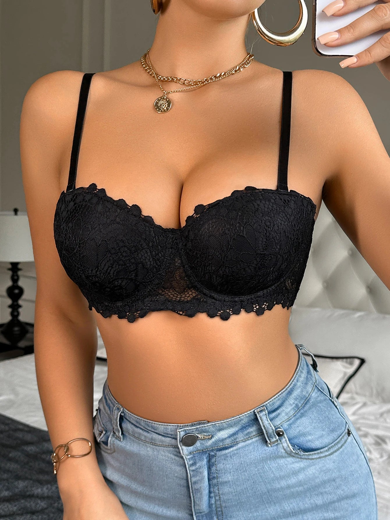 Bravellea Half Cup Lace Bra - Sexy Floral Underwired Push-Up Brassiere