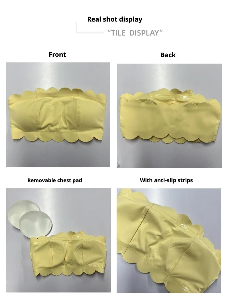 Bravellea Lace Tube Top Vest - Non-Slip Shockproof Yoga Bra with Chest Pad