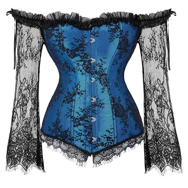Bravellea Gothic Lace Corset - Medieval Courtly Luxury Bustier with Sleeves