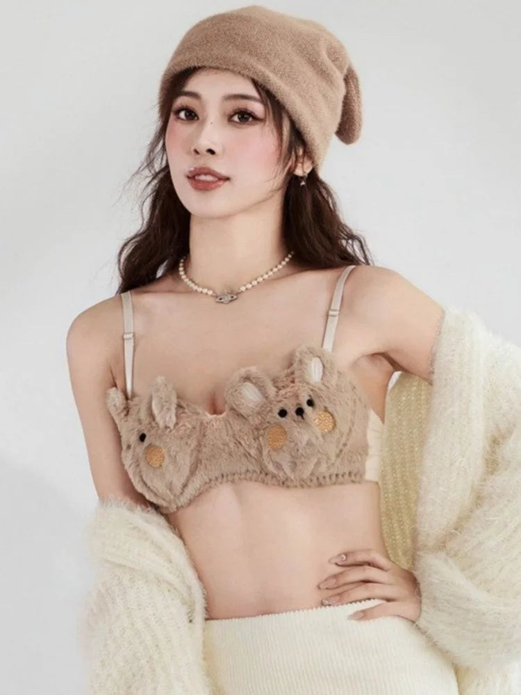Bravellea Rabbit Bear Lolita Bra - Soft Plush Winter Gathering for Small Chest