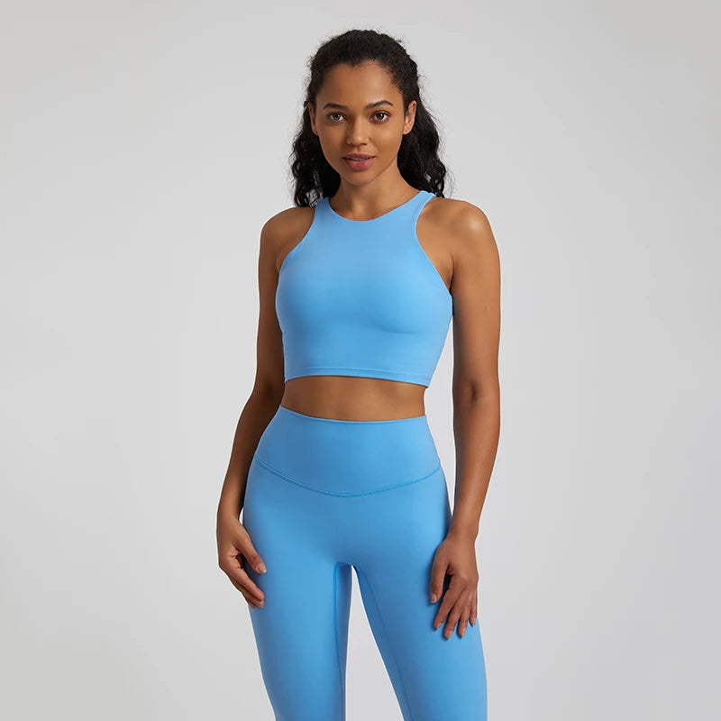 Bravellea High Neck Push-Up Sports Bra - Racerback Shockproof Workout Top