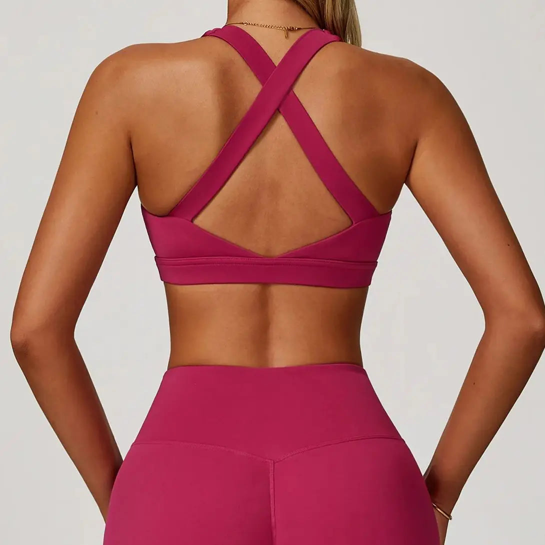 Bravellea Crossed Shoulder Strap Sports Bra - Summer Yoga Running Top