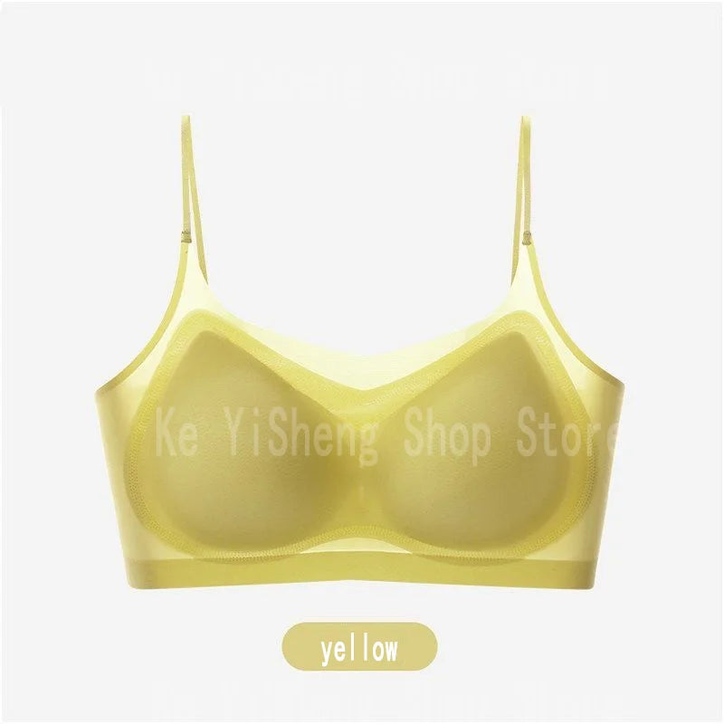 Breathable Ice Silk Bra Lingerie Women's seamless back halter vest wraps bra small breasts sexy and comfortable