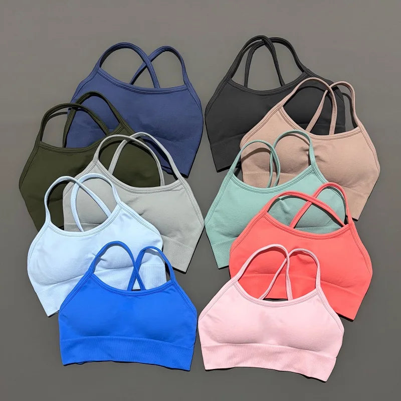 Bravellea Seamless Sports Bra - Push-Up Yoga Top with Removable Pads