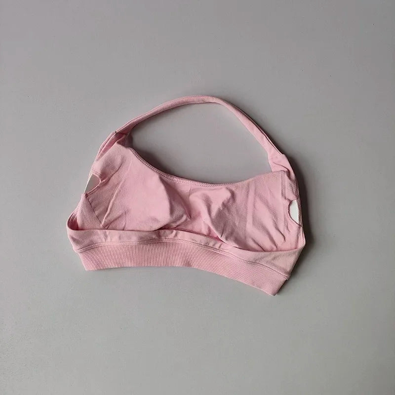 Bravellea Shockproof Seamless Halter Sports Bra - Open Back Push-Up Top