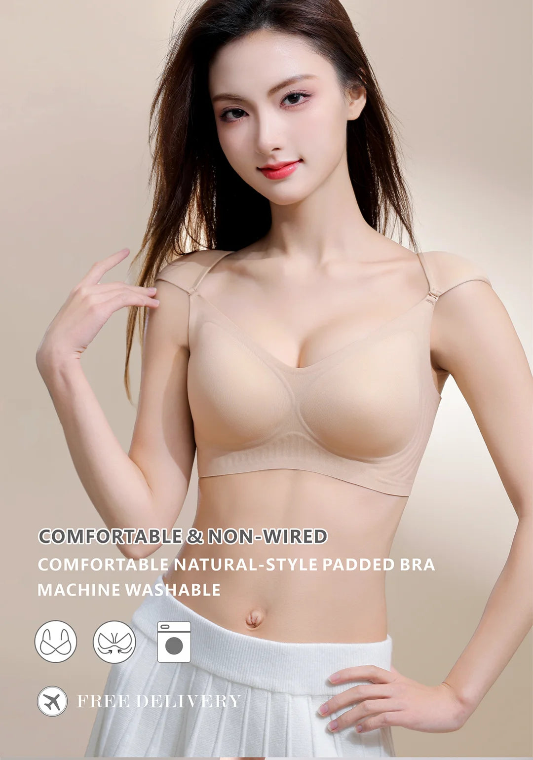 Bravellea Seamless Invisible Bra - Large Bust Removable Pads M-2XL