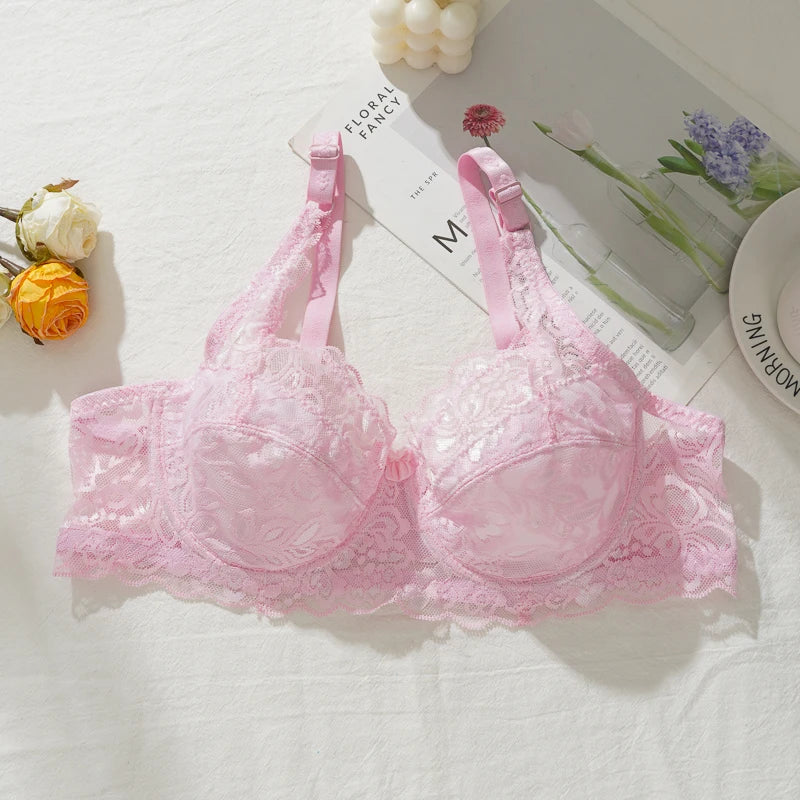 Bravellea Sexy Lace Thin Bras Plus Size - 36-44 B/C Cup Push-Up French Deep V