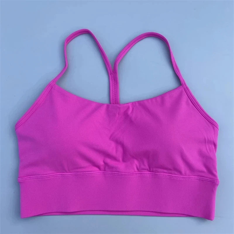 Bravellea Solid Color Y-Line Sports Bra - High Strength Gym Yoga Top with Chest Pad