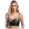 Bravellea Wet Look Leather Bustier - Sexy Push-Up Mesh Balconette Crop Top