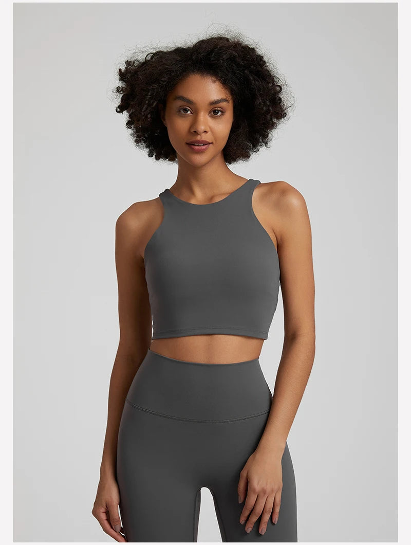 Bravellea High Neck Push-Up Sports Bra - Racerback Shockproof Workout Top