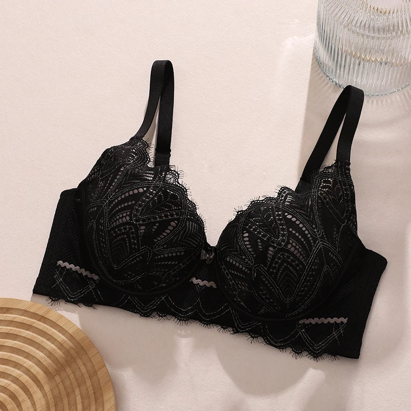 Bravellea Plus Size Lace Bralette - Autumn Winter Wide Strap Push-Up Crop Top