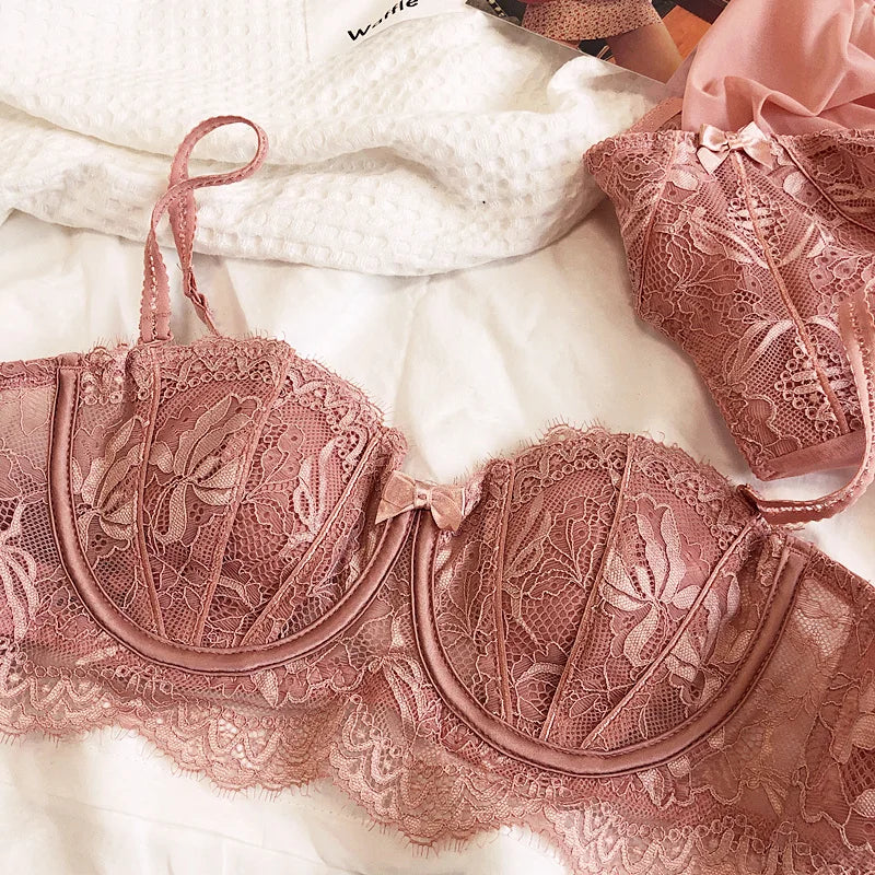 Bravellea French Lace Embroidery Set - Sexy Push-Up Bra & Panty Lavender